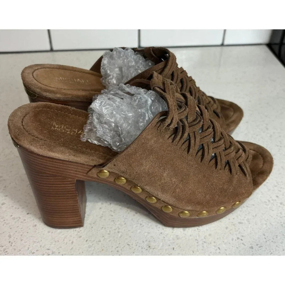 Michael Kors Womens Suede Westley Open-Toe Mule Block Heels Sandals Brown Sz 8 - Picture 6 of 9